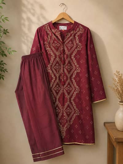 ChenOne Tilla Goti Embroidered Lawn 2 Piece Suit (Medium)