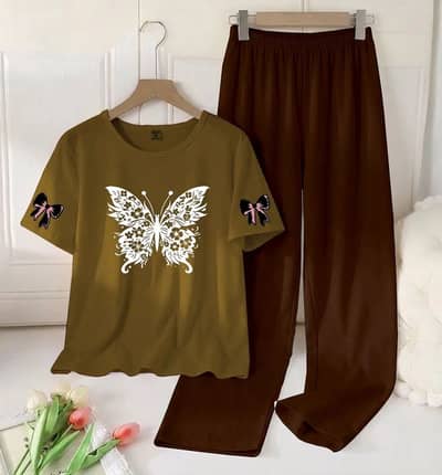 2 Pcs Women's Printed Night Suit - Soft Cotton