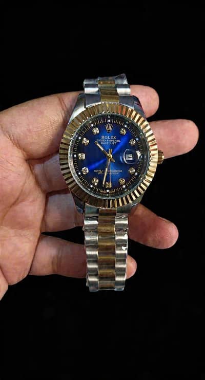 Rolex style two tone men's watch- Blue Diamond Dial