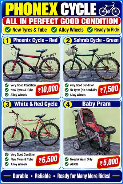 4 Cycles For Sale also 1 Baby Pram