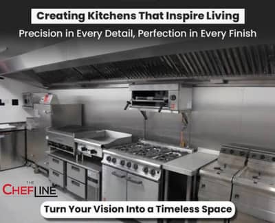 New kitchen Setup, Fryer, Hot plate, Ss Exhaust hood, ducting,