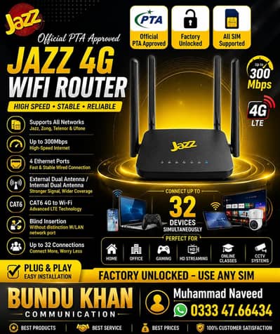 Official PTA Approved For All sims Supported Zong Jazz Ufone Telenore