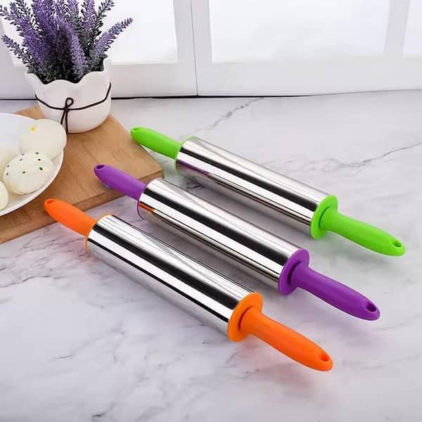 Stainless Steel Rolling Pin for Dough, Roti, Pizza & Pastry l Stainless Steel Rolling Pin – Heavy Duty Dough Roller for Baking & Cooking