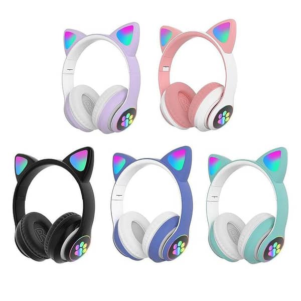 Cat Headphone / P47 Ear Wireless Bluetooth Headphones - Glowing LED Light-Up Foldable Headset for Kids and Adults