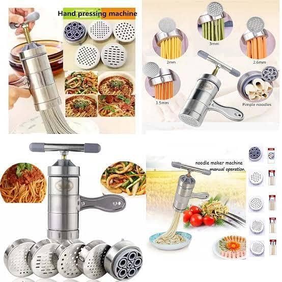Stainless Steel Noodle And Pasta Maker Machine With Plastic Handle Nimko Kitchen Accessories Press Nimco Snack Maker Stainless Steel with 5 blades