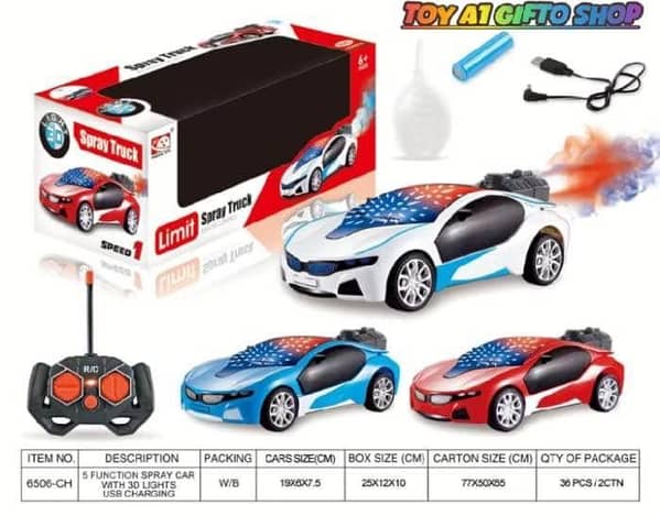 New Cool 3D Lighting Smoke Spray RC Car for Kids - Rechargeable Remote Control Toy Vehicle with 4-Wheel Drive and Active Smoke Button