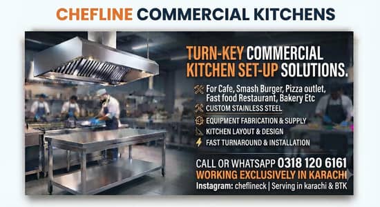 New kitchen Setup, Fryer, Hot plate, Ss Exhaust hood, ducting,