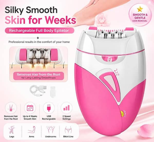 Premium USB Rechargeable Electric Hair Remover for Women - Wireless Painless Epilator - Detachable Blades - Full Body Hair Removal - 189A