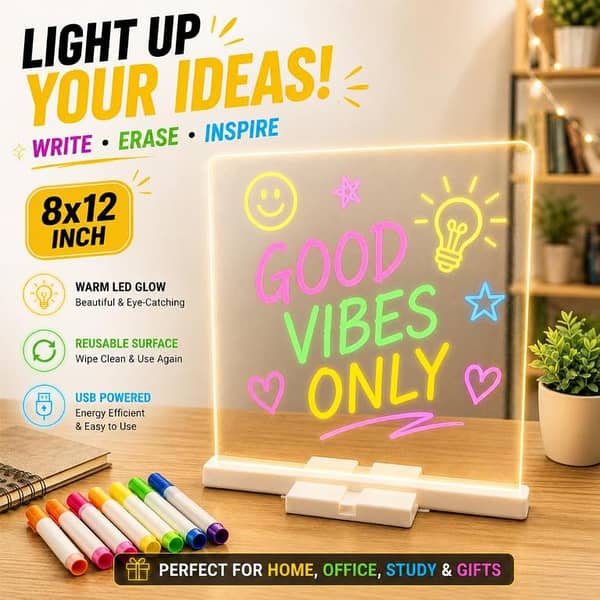 3D Magic Drawing Board for Kids | LED Glowing Acrylic Writing & Doodle Board | Reusable Light Up Message Board for Kids Learning & Fun Glowing Art Pad DIY Lamp