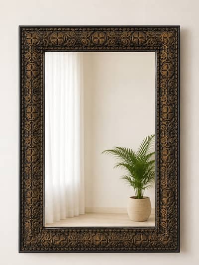 Large Vintage French Style Wall Mirror Charcoal & Antique Gold Finish