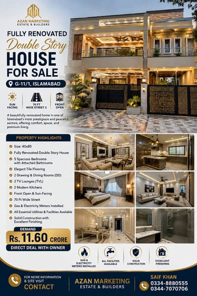 Fully Renovated Double Story 40x80 House for Sale G-11/1, Islamabad