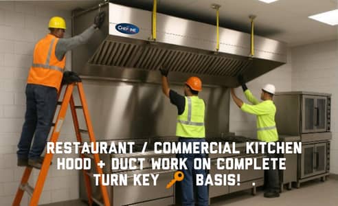Exhaust hood, ducting works, chimney, blower, fryer, hot plate, oven