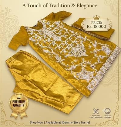 Luxury Mustard Yellow 3 Piece Ready to Wear Suit XL | Heavy Embroidere