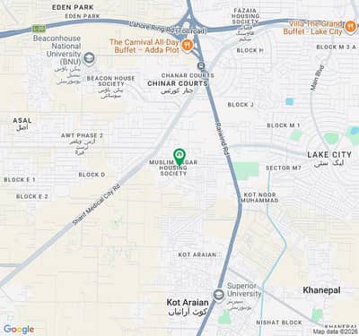 Prime 1-Kanal MAIN BOULEVARD Plot For Sale in Muslim Nagar Society, Jati Umra Road, Lahore