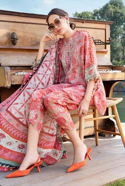 Pink Printed Lawn Shirt with Chiffon Dupatta