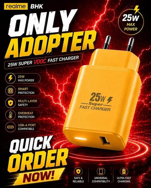 Realme 25W Only Adapter SuperVOOC Fast Charger - Max Power Super Fast Charging Wall Charger Premium Quality Mobile Adapter with Smart Protection & Multi-Layer Safety (White, Yellow, Black
