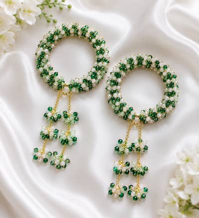 Handmade Gajra Bracelet | Green Crystal & Pearl Bracelet