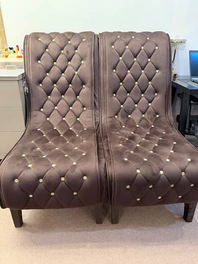 Premium Velvet 2-Seater High-Back Sofa / Accent Chairs in Dark Brown
