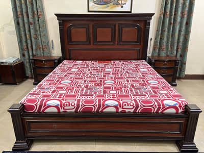 Solid Wood King Size Bed Set with Dressing Table, Stool & Side Tables