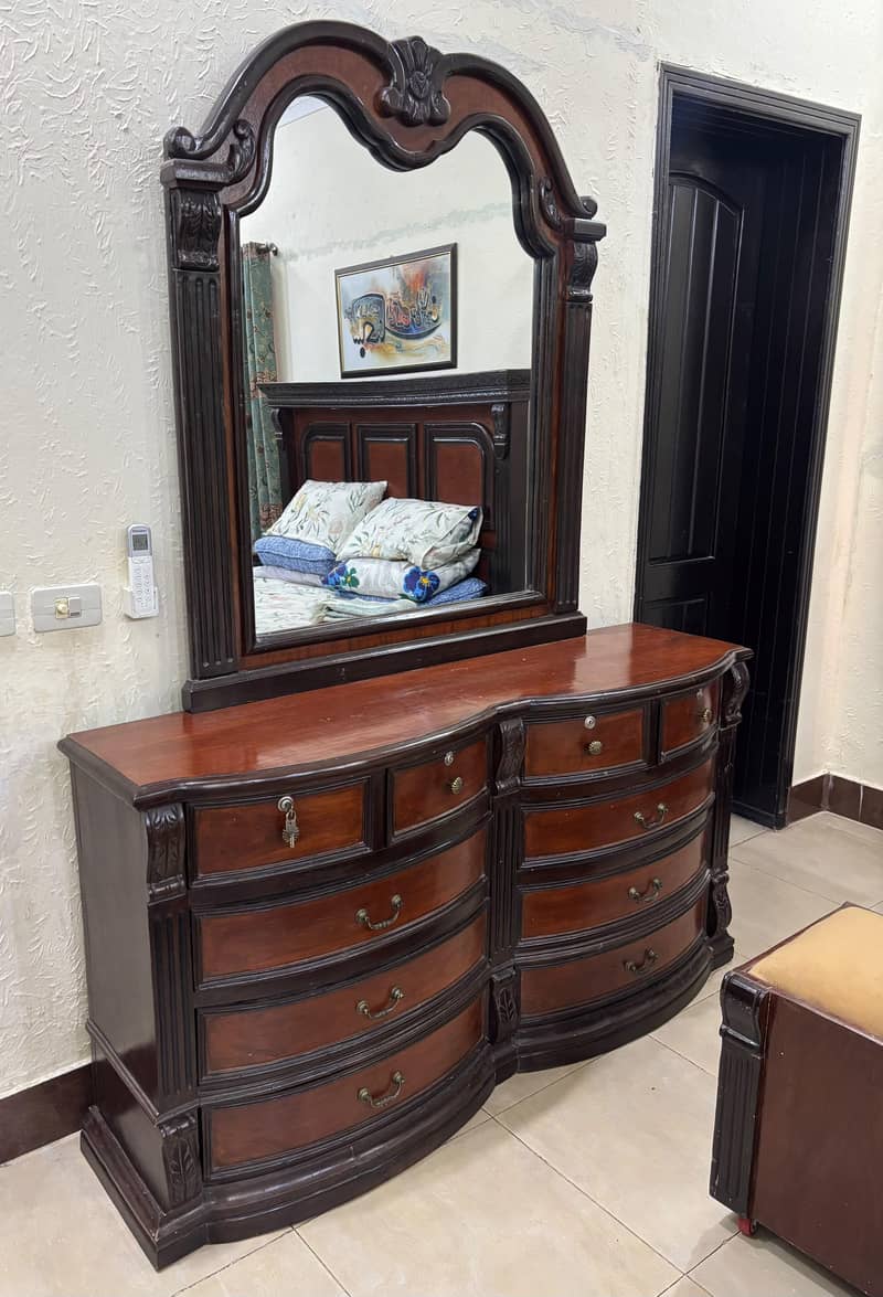 Solid Wood King Size Bed Set with Dressing Table, Stool & Side Tables 7
