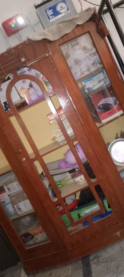 wood kitchen cabinet, (Bartan wali almari)