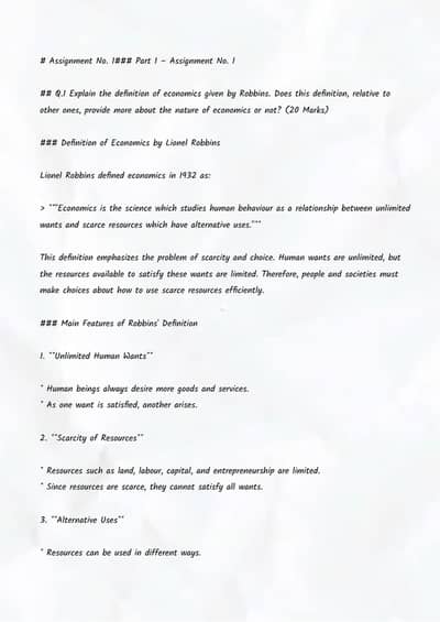 Bacholar Economics Summer 2026 Solve Assigment