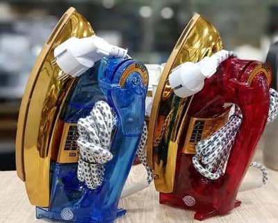 Brand New Transparent Steam Dry Iron | Golden Base | Cord Wrap