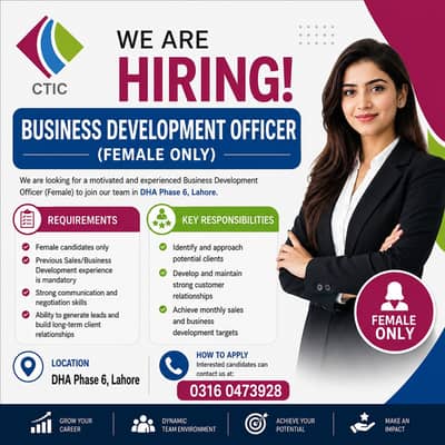 Female Business Development Officer | Female Only | Jobs in Lahore