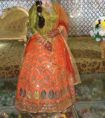 Bridal Lehenga Choli for Sale | Orange & Green Heavy Embroidered Weddi