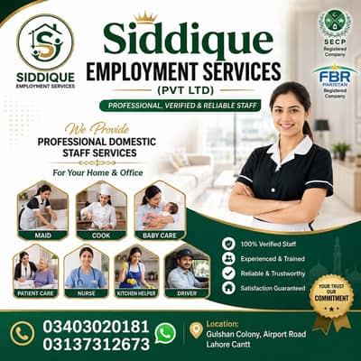 House Maid, Driver, Babysitter, Nurse, Couple, Nanny, Driver & Cook