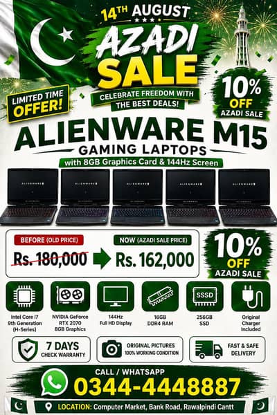 Alienware M15 Gaming Laptop for Sale | 8GB RTX 2070 | 144Hz Display
