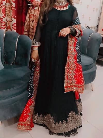 black long full flared maxi with gharara