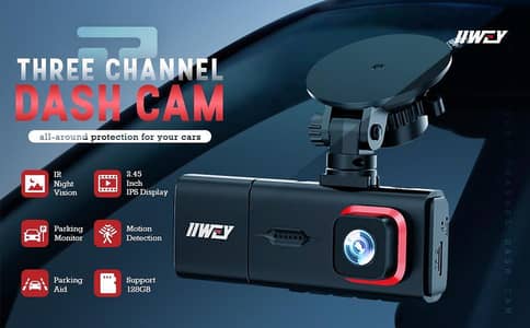 IIWEY T2 3-Channel Dash Cam (Front, Cabin, Rear) - 1080P Night Vision
