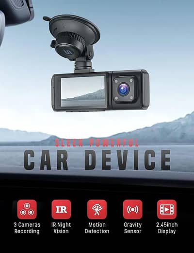 IIWEY T2 3-Channel Dash Cam (Front, Cabin, Rear) - 1080P Night Vision
