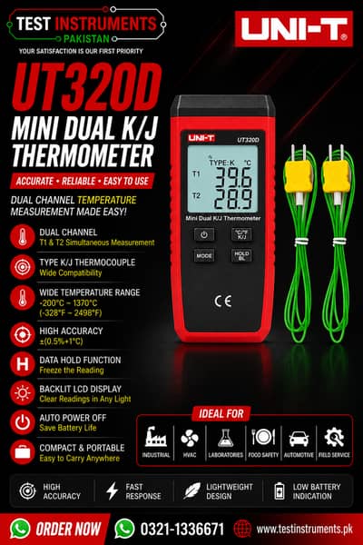 UNI-T UT320D Digital Thermometer Mini Dual K/j type In Pakistan