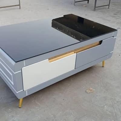 Modern Luxury Center Table with Black Glass Top & Dual Storage Drawers