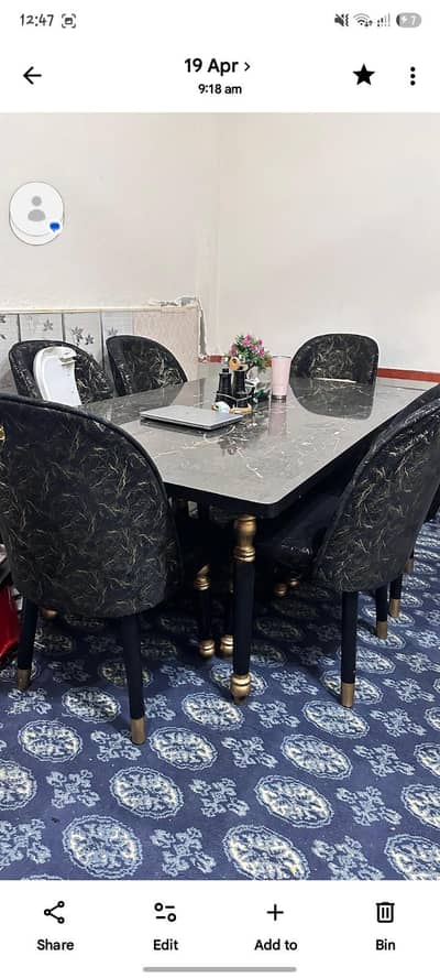 excellent condition chair dining table with china import marble table