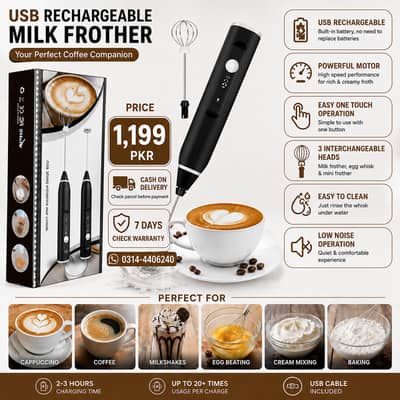 Rechargeable Electric Coffee Beater Egg Mixer 3 Speed