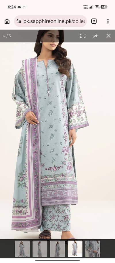 Saphire sukooon 3 piece Printed Zari Lawm Suit
