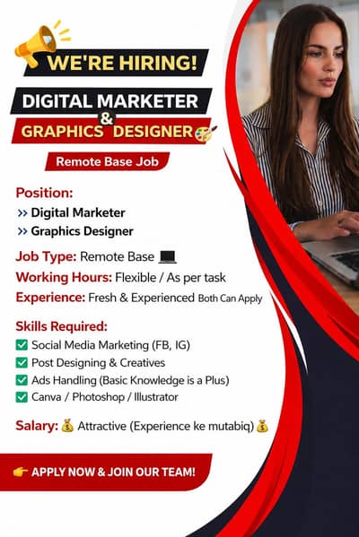 We Are Hiring Remote Base Job Digital Marketing + Graphics Designer