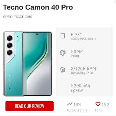 Tecno Camon 40 pro Green Coloure