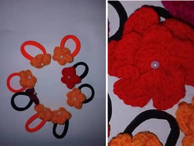 Handmade Crochet Flower Ponytails - Set of 8