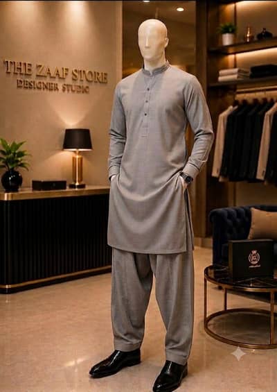Grey Khaddar Men Suit Fabric 3.5m