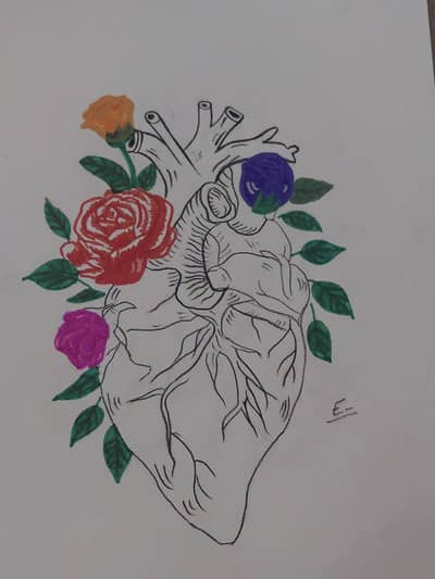 a sketch of a heart handmade made with markers and charcoal