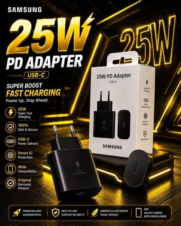 Samsung Original 25W Ultra Fast Booster Charging PD Adaptor | USB-C Power Delivery Wall Charger with Smart IC Protection for All Type-C Devices