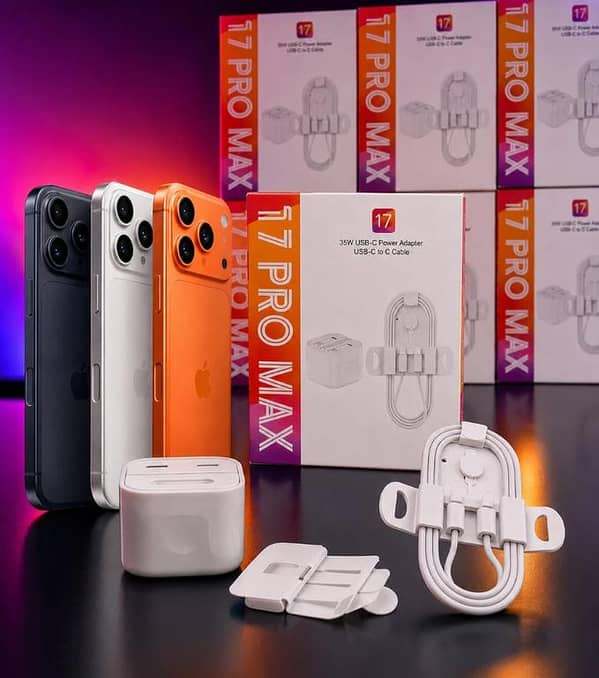 17 PRO MAX 3 PIN 35W Dual USB-C Fast Charger Kit Compatible with iPhone 17 Pro Max 16 15 Plus | Ultra-Fast Compact Power Adapter & Wrapped Type-C to C Charging Cable Set | Heavy-Duty Multi-Port Travel Wall Plug Combo