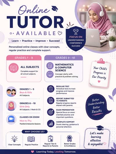 Online tutor available for class 1 to 10 all subjects