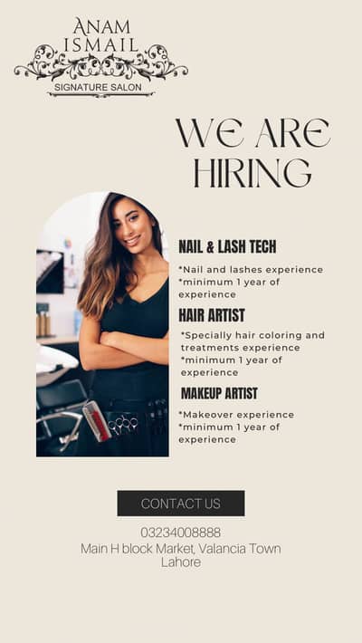 Salon job | beauty parlor job| lash artist | nails tech | makeup artis