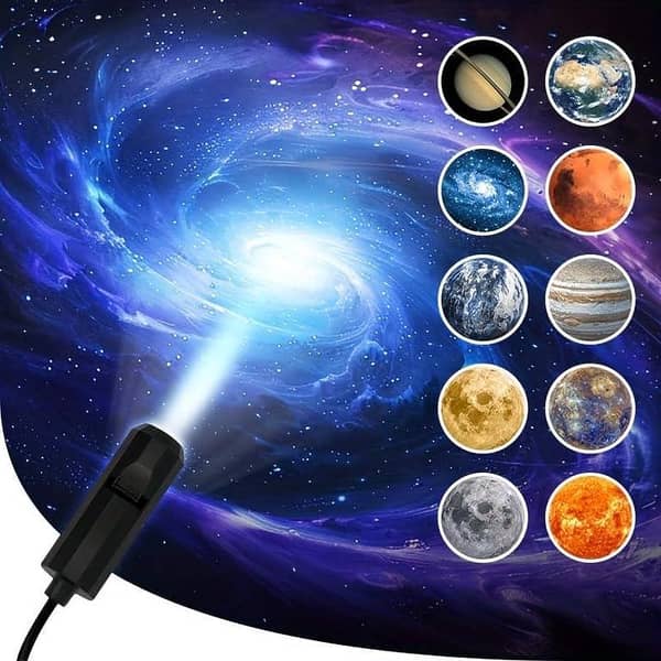 LED Planet Projector Lamp, Featuring Planets with Interchangeable Images, 360° Rotating