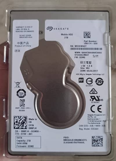 Seagate Mobile HDD — a 2TB laptop hard drive (model ST2000LM007)